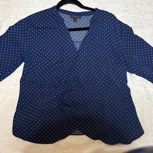 J. Crew Navy Diamond-Print Faux Wrap Blouse
